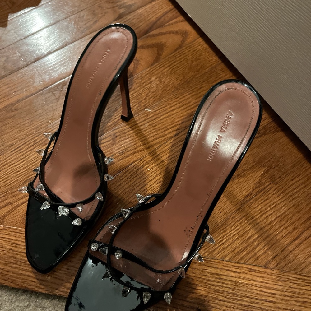 Amina Muaddi Black Spiked Heels